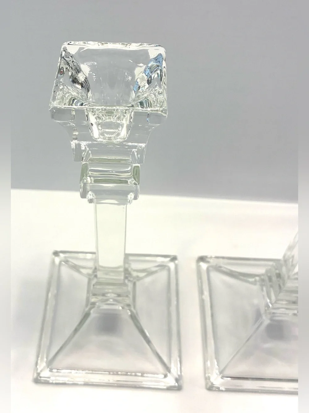 Vintage Crystal/Glass Candlesticks, Square Base, Set of 2